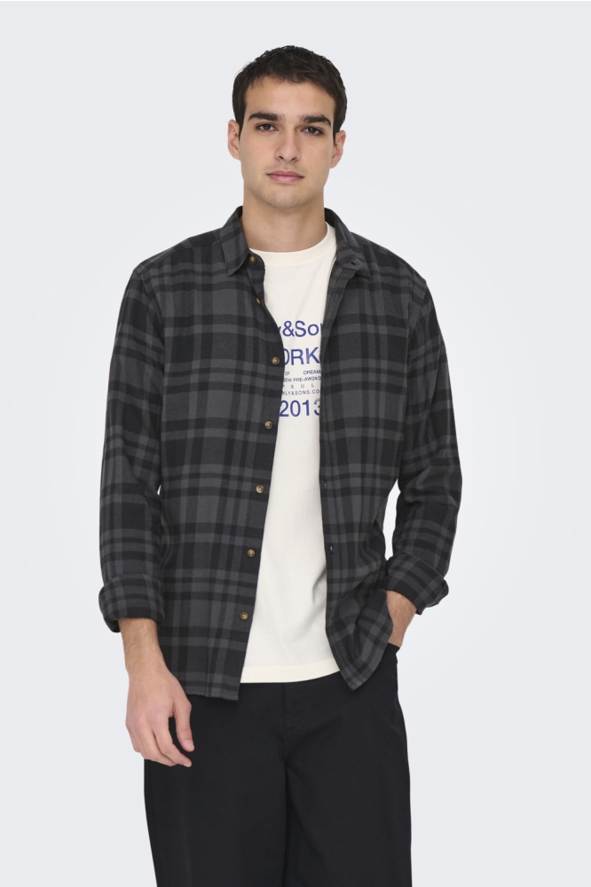 ONSGUDMUND LS CHECKED SHIRT NOOS 22007112 JET BLACK/GRAY PINSTRIPE
